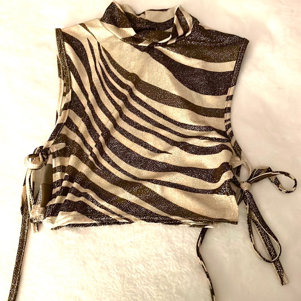 NWT pretty little thing high neck sparkly brown/tan top! party going out top! - Picture 4 of 7